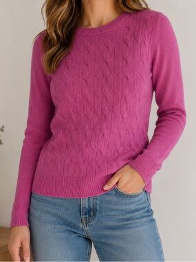 Talbots Cashmere Sweater Womens M Pink Lightweight Cable Knit Crewneck